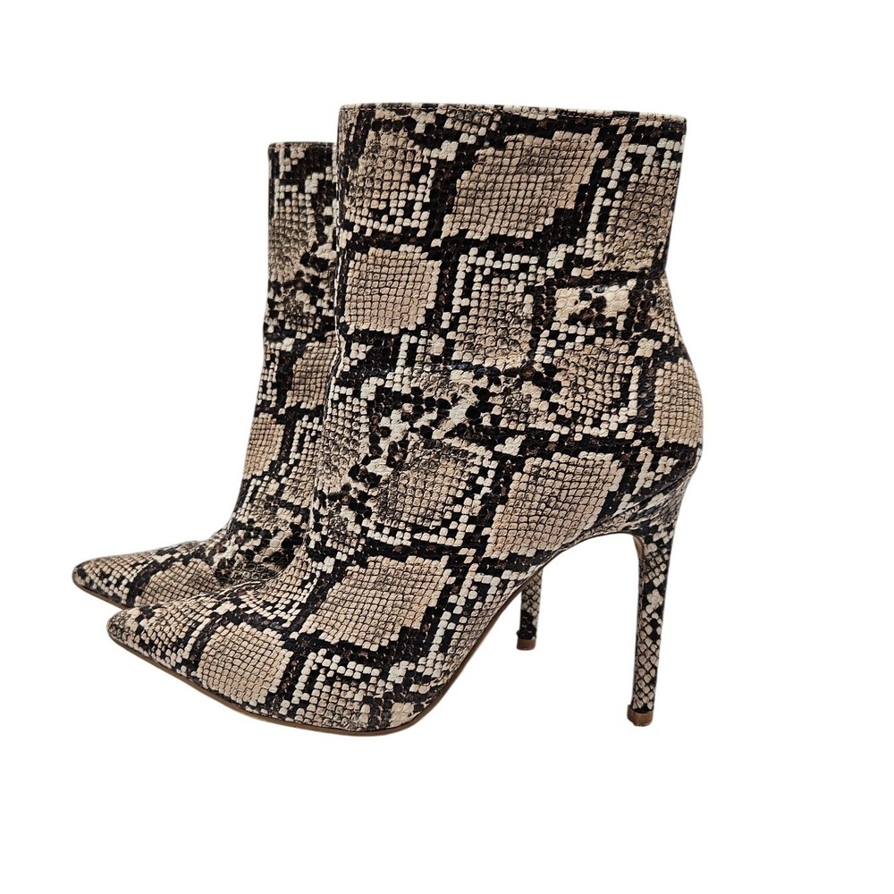Express Snakeskin Print Pointed Toe 4.25" Stiletto Ankle Boots Tan & Brown Sz 8
